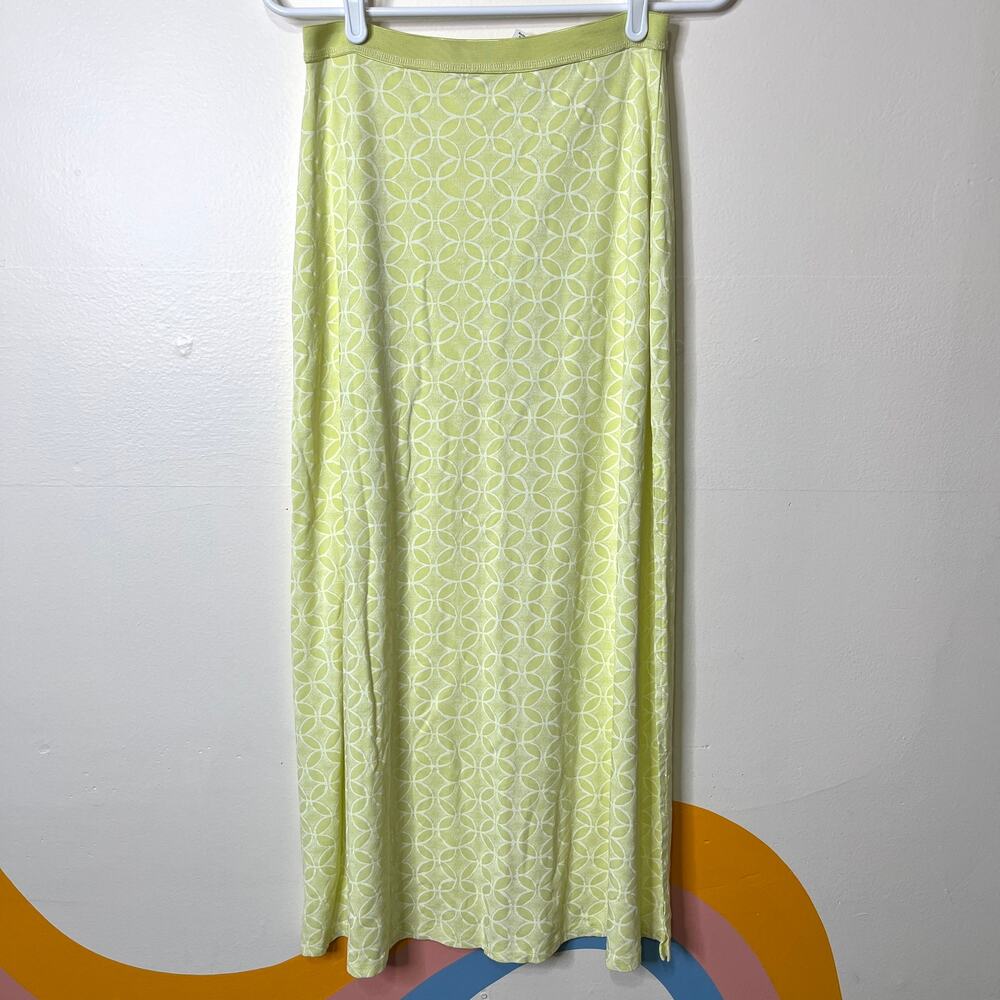 Fresh Produce Maxi Skirt XS Neon Light Yellow Printed High Slit Casual